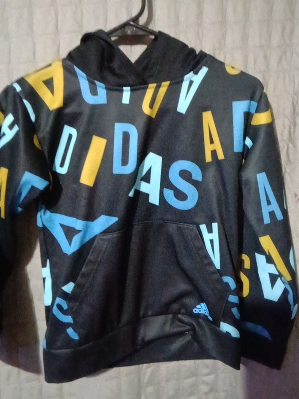 adidas Black Hoodie with Blue & Yellow Logo Print